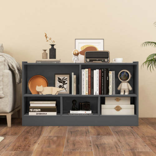 Kids 2-Shelf Bookcase 5-Cube Wood Toy Storage Cabinet Organizer-Gray