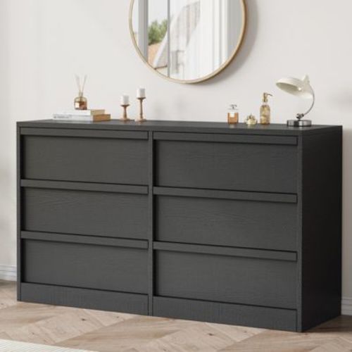 Black 6 Drawer Dresser for Bedroom, Modern 6 Chest of Drawers with Handle-free Design, 47in Wide Closet Organizer for Bedroom, Living Room, Nursery