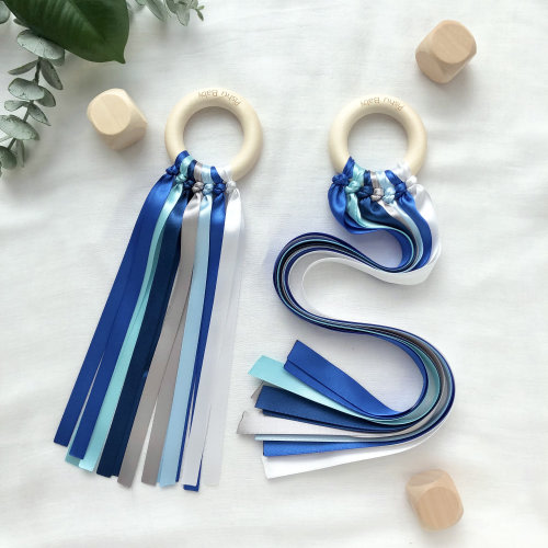 Newborn sensory toy | Monochrome ribbon ring | Black and white hand kite | Baby wooden toy | Montessori newborn