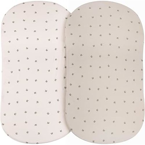 Ely’s & Co. Bassinet Sheets, Baby Boy/Girl Fitted Bassinet Mattress Sheet Set, 2 Pack, 100% Jersey Knit Cotton, Sage Vintage Leaf Collection, 32”x16”x3”