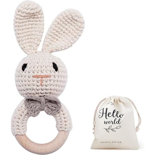 Crochet Baby Rattle, Baby Shaker Toy, Baby Rattles 0-6 Months, Handmade Newborn Toys, Easter Bunny Rattle, Animal Baby Rattle，Knitted Stuffed Animals Gifts for Boys and girs Bunny Rattle