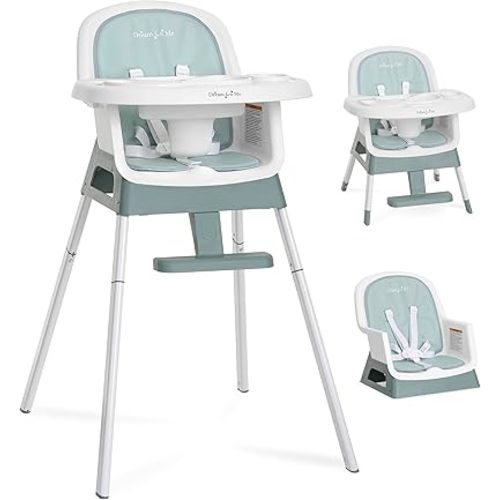 Dream On Me Curio Sit N Seek 3 in 1 Convertible Baby High Chair in Solid Mint, Removable and Adjustable Tray, Portable High Chair, Adjustable Legs, Detachable Footrest & 5 Point Safety Harness