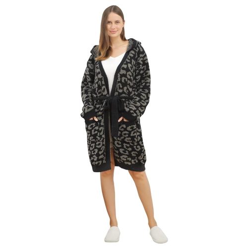 bearberry Hooded Robe Cozy Leopard Robe Lightweight Soft Plush Bathrobe with Pockets for Women