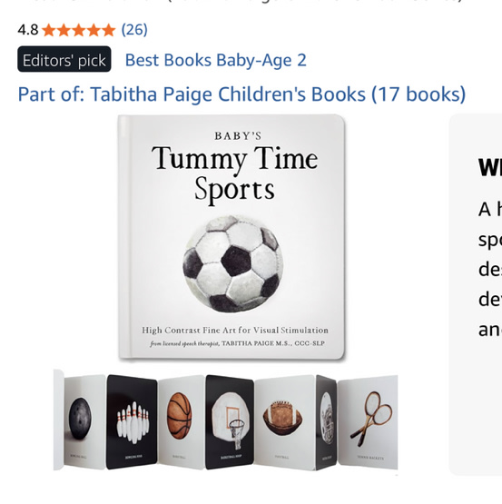 Baby's Tummy Time Sports: High-Contrast Fine Art for Visual Stimulation (Tabitha Paige Children's Book Series)