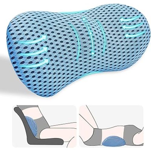 Lumbar Support Pillow, Back Pillow for Low Back Pain Relief, Ergonomic Streamline Car Seat, Office Chair, Recliner and Bed (Blue)