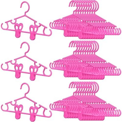 Hsei 120 Packs Baby Hangers with Clips Toddler Hangers with Clips for Kids Pants Closet Coat Skirts Socks (Pink)