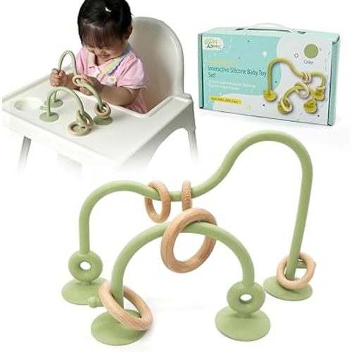 Gogzy - Parent-Child Interactive Silicone Baby Toy Set - Suction Cups Education Teething Toys for Infant Toddler Ages 6M+, BPA Free (Olive)