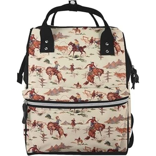 Western Cowboy Diaper Bag Backpack Large Capacity Multifunction with Insulated Pockets Waterproof Baby Diaper Bags Baby Travel Essentials for Moms,Dads,Newborns