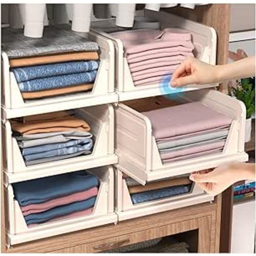 Amazon.com: CTSNSLH 6 Pack Stackable Plastic Storage Basket, Closet Organizer Bin,Foldable Clothes Organizer Storage Drawer, Shelf Container (Light Beige-6Pack) : Home & Kitchen