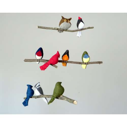 Custom Baby Hanging Bird Mobile - Choose American Woodland Birds - Nursery Décor - Birds on Natural Tree Branches