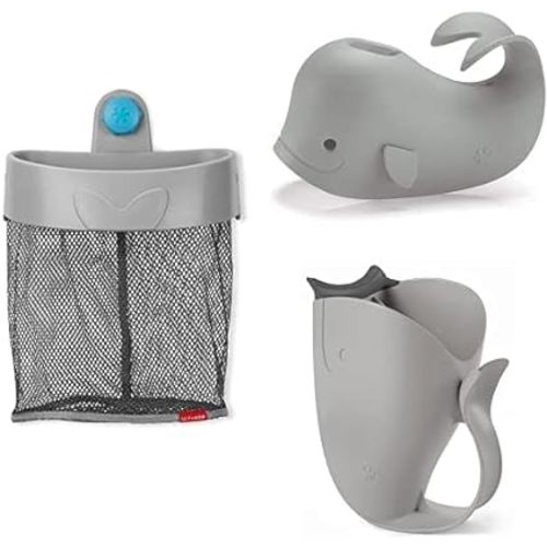 Skip Hop Baby Bath Time Gift Set with Bath Toy Organizer, Rinser, and Spout Cover, Grey
