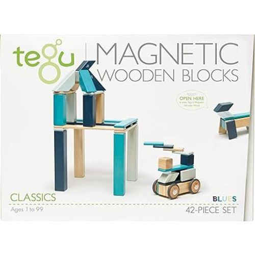 42 Piece Tegu Magnetic Wooden Block Set, Blues, 1-99 years old