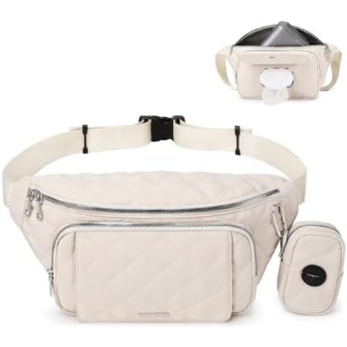 MYHOZEE Small Diaper Bag Fanny Pack - Baby Bag with Waterproof Changing Pad and Wipes Dispenser Quilted Nylon Crossbody Bags for Mom Baby Compact Diaper Purse Cross Body Purses