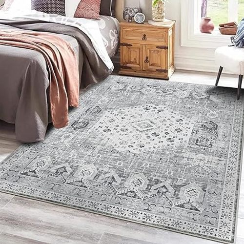 Washable 5x7 Area Rugs: Rugs for Living Room Ultra Soft Carpet for Bedroom Waterproof Rug Non Slip Rugs for Hardwood Floors (Grey, 5x7) - 5X7