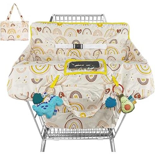 Shopping Cart Cover for Baby High Chair Cover Grocery Cart Cover for Baby Girl Boy Toddler Yellow Rainbow Pattern Portable Shopping Cart Cover with Safety Harness