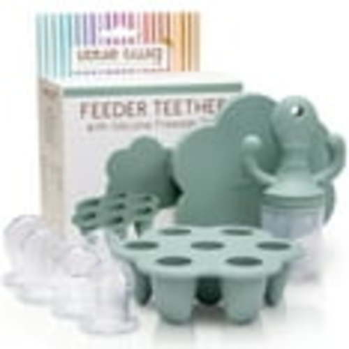 Little Twig Silicone Baby Fruit Feeder Teether Set with Pouches Freezer Tray & Measuring Cup, Sage