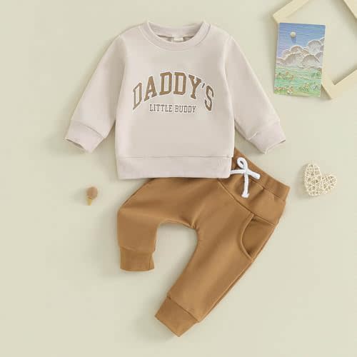 Toddler Baby Boy Fall outfit Mama's Boy Letter Embroidery Sweatshirt Top Elastic Pants Set Cute 2pcs Winter Clothes