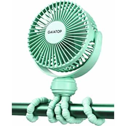 Gaiatop Mini Portable Stroller Fan, Battery Operated Small Clip on Fan, Detachable 3 Speed Rechargeable 360° Rotate Flexible Tripod Handheld Desk Cooling Fan for Car Seat Crib Treadmill Travel Green