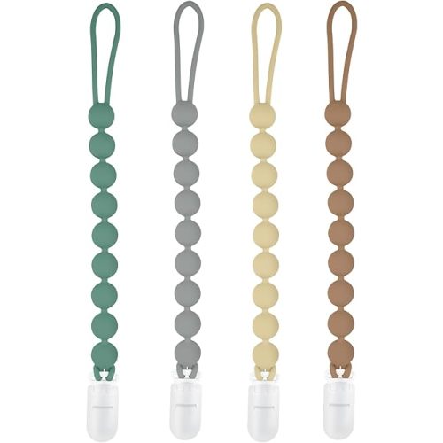 Silicone Pacifier Clip Holder, 4 Pack One Piece Soft Flexible Binky Clips Pacifier Holder Clip for Boys, Birthday Christmas Shower Gift