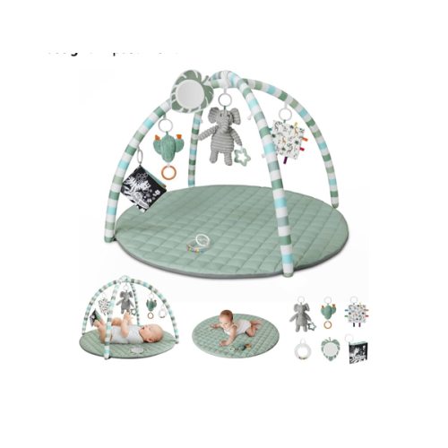Blissful Diary Baby Play Gym Mat, Play Mat Activity Mat with 6 Detachable Toys for Stage-Based Sensory & Motor Skill Development, Easy to Install & Clean, Baby Essentials Gift, Sage Green