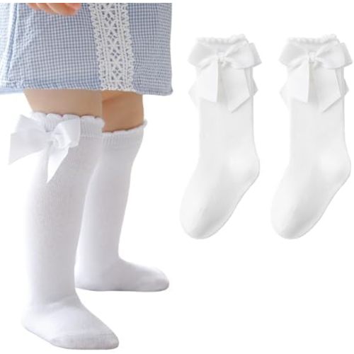 Baby Girls Socks Knee High Socks With Bow Infants Toddlers Stockings School Uniform Dress Socks