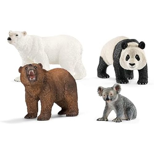 Schleich Wild Life - 4 PC Bear Figure Toy Playset - Realistic Panda, Koala, Grizzly and Polar Bear Figurine for Kids and Toddlers - Educational Animal Toys for Boys and Girls Ages 3+ - 77589