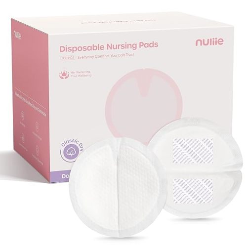 Nuliie 3D Air-Fit Disposable Nursing Pads 100 Count, Absorbent & Stay Dry, Featherlight & Breathable Breast Pads for Leaking Milk, Leakproof, Individually Packaged Breastfeeding Essentials for Moms
