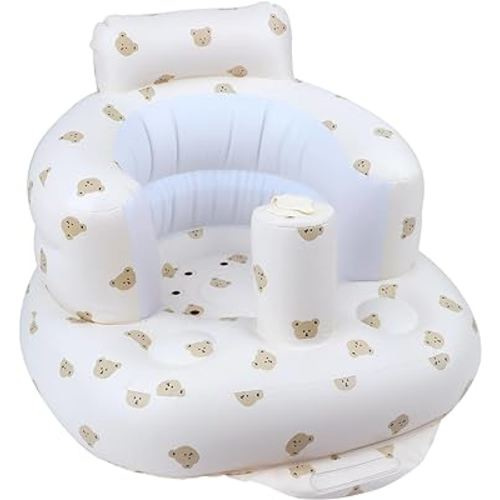 Baby Inflatable Seat with Suction Cups for Babies 3 Months & Up, Baby Floor Seats for Sitting Up with Built in Air Pump, Blow Up Baby Chair for Infants - Bear Head