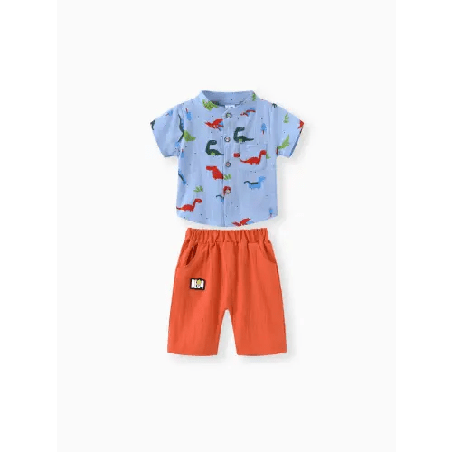 100% Cotton 2pcs Dinosaur Print Short-sleeve Baby Set