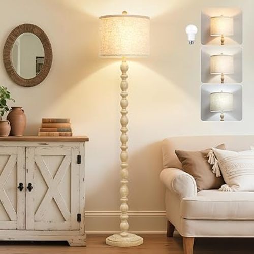 Luvkczc 62" Floor Lamps for Living Room,3 Color Temperature Standing Lamp, Vintage Farmhouse Floor Lamp with Rotary Switch, Rustic Resin Tall Lamps for Living Room, Bedroom, Office, Corner (Cream)