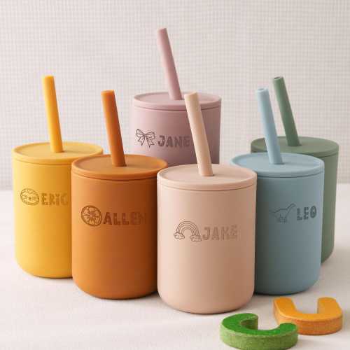 Silicone Baby Cup with Name 7oz, Mothers Day Gift, Toddler Silicone Cup 200 ml, 1st birthday, Custom Non-Spill Baby Training Cup with Straw