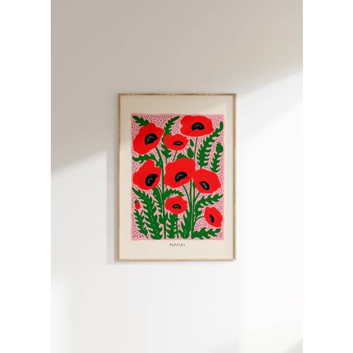 Poppy Art Print: Red Floral Botanical Poster, Dopamine Decor