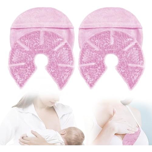 Hot Cold Gel Bead Breast Therapy Pack,Breast Ice Packs for Breastfeeding,Relief for Breastfeeding,Nursing Pain, Mastitis,Engorgement,Plugged Ducts, Boost Milk Let-Down & Production(#19 Pink)