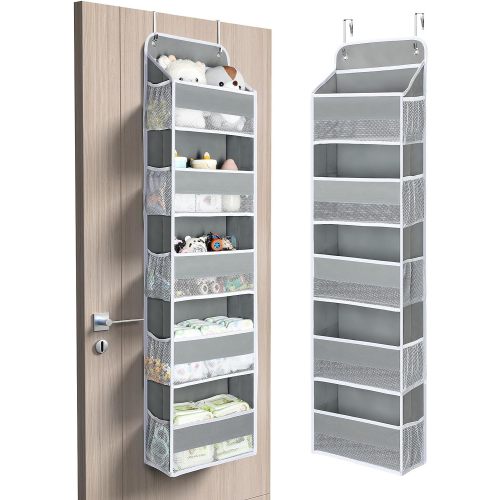Over Door Hanging Organizer, Yecaye 1 Pack Hanging Storage Shelves 5 Pockets for Baby Nursery Bathroom, Gray