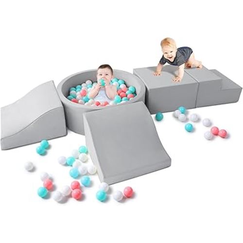 Foam Climbing Blocks for Toddler: with 4-Piece PU Leather Climbing Toys and a Ball Pit - Foam Ball Pit for Toddlers - Climbing Toys Indoor for Kids Crawling, Sliding and Playing, without Balls