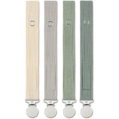 Baby Pacifier Clip Leash Holder Unisex for 4 Pack Gift Set with Neutral Solid Colors ;Soft Linen Pacifier Clips ; Fabric Pacifier Strap with Clip Keeps Pacifiers & Teethers in Place