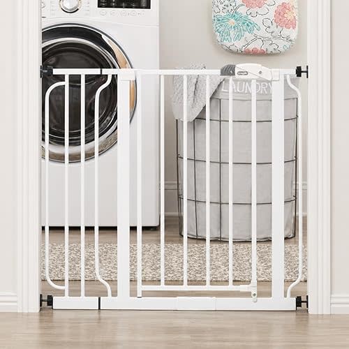 Regalo Safety 29-38.5" Baby Gate for Doorways & Bottom of Stairs, Pressure Mounted Baby Gate with Door for Babies, Toddlers & Pets, Tested & Safe for 30 Years, American Designed, American Owned, White