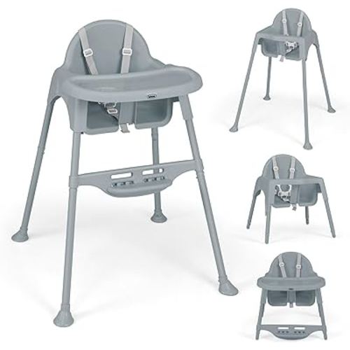 INFANS 4-in-1 Baby HighChair, Convertible Highchair for Babies & Toddlers, Infant Feeding Highchairs with Removable Tray Adjustable Footrest, Compact Lightweight Highchair for 6-36 Months (Grey)