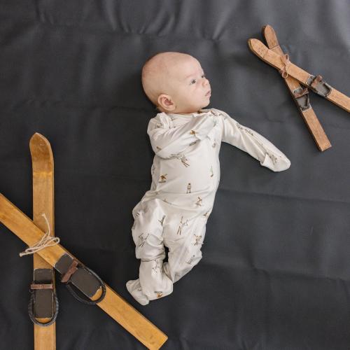 Ski Theme Baby Sleeper: Milk Silk Footed Pajamas with Fold-Over Cuffs, Snowboarding, Zipper Jammies