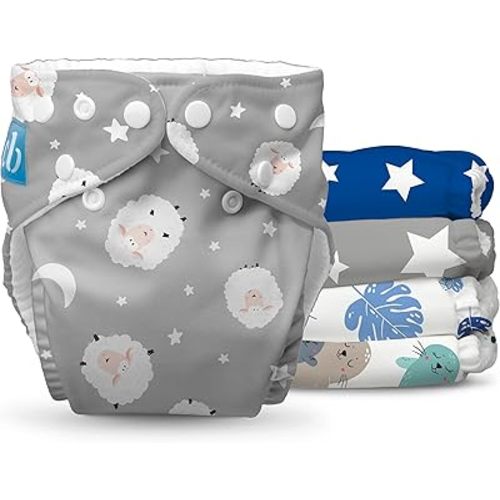Charlie Banana Cloth Diapers, Reusable, Washable, Adjustable One Size Diaper, for Babies and Toddlers, with Absorbent Inserts - Lullabies, 5 Pack