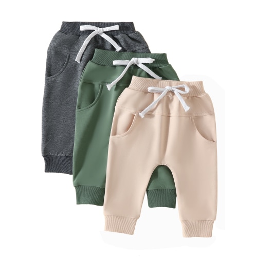 Suealasg Toddler Baby Boys 3-Pack Sweatpants 6M 1T 2T 3T Kids Boys Activewear Joggers Pants Newborn Casual Athletic Trousers Solid Color Elastic Waist Bottoms