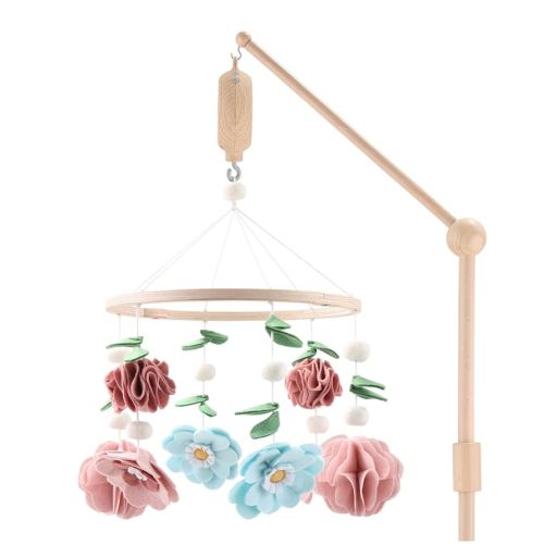The Peanutshell Crib Mobile for Girls - Wooden Musical Baby Crib Mobile with 12 Lullabies, Wildflower Baby Floral Nursery Decor