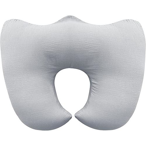 Muslin Nursing Pillow for Breastfeeding, 100% Cotton Cover Original Plus Size Breastfeeding Pillows for More Support for Mom and Baby, Removable Muslin Cover, Slate