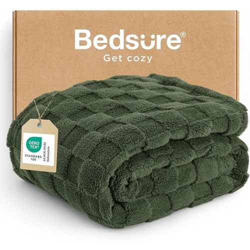 Bedsure GentleSoft Bronze Green Throw Blanket for Couch - Checkered Fleece Spring Blankets Gifts for Kids Girls, Cute Soft Cozy Throw for Bedroom Home Decor Gifts, 50x60 Inches