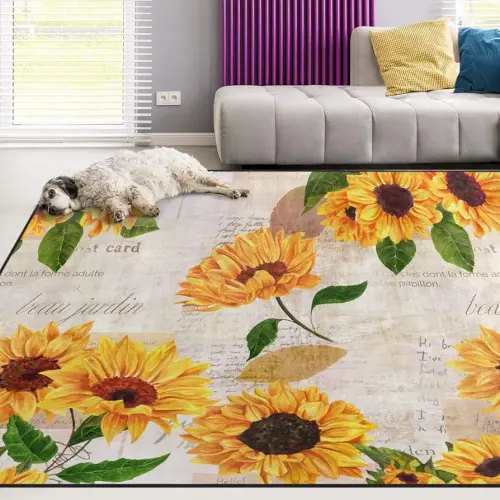 Naanle Sunflower Non Slip Area Rug for Living Dinning Room Bedroom Kitchen, 4' x 6'(48 x 72 Inches), Floral Flower Nursery Rug Floor Carpet Yoga Mat