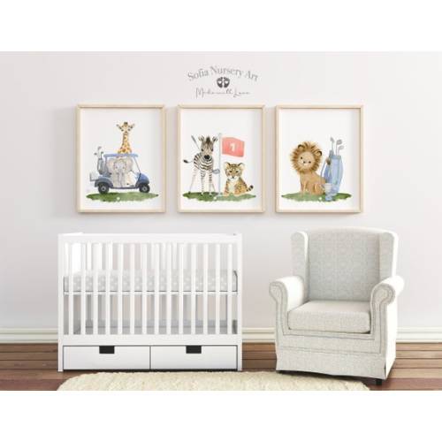 Golf Nursery Print Set 3 Safari Nursery Art Print, Boys Room, Girls Room, Watercolor Wall Art, Kids Art, Wall Decor, Baby Shower Gift - Etsy
