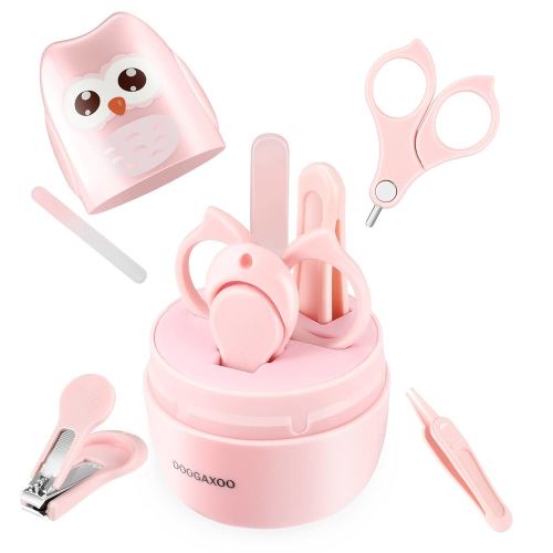 Baby Nail Clippers, 4-in-1 Safe Baby Nail Kit with Cute Case, Nail Clipper, Scissors, Tweezers, Baby Nail File Set for Newborn, Infant, Toddler and Kids-Pink