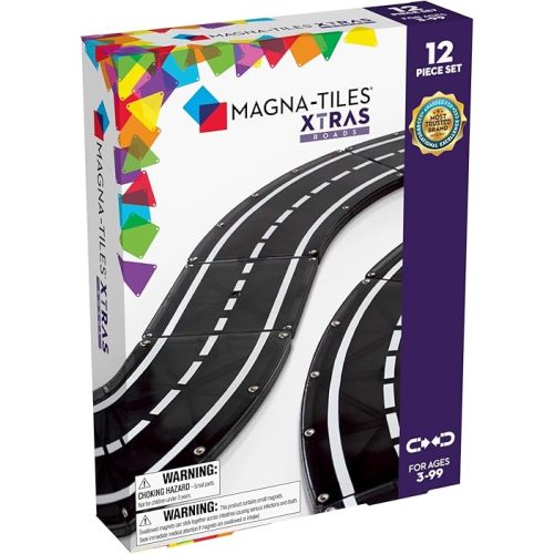 MAGNA-TILES XTRAS: Roads 12 Piece Magnetic Construction Set, The ORIGINAL Magnetic Building Brand