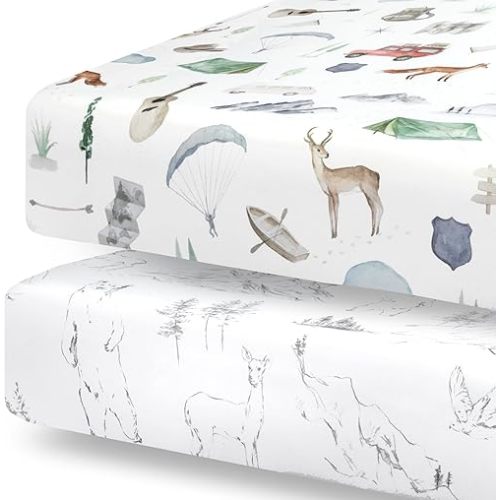 Pobibaby - 2 Pack Premium Fitted Baby Boy Crib Sheets for Standard Crib Mattress - Ultra-Soft Cotton Blend, Safe and Snug, and Stylish Woodland Sheet (Explore)