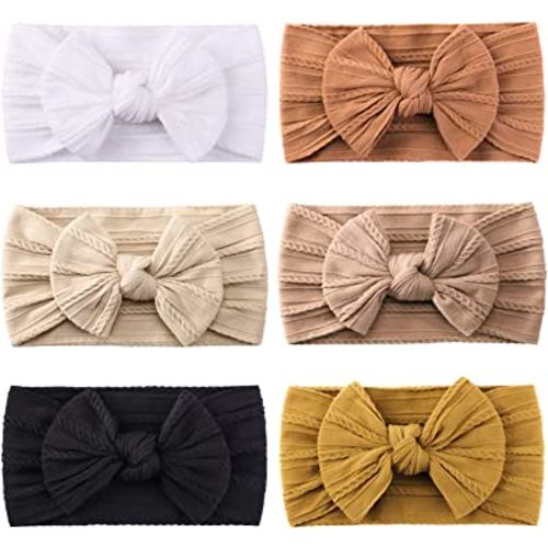 jollybows 6pcs Baby Nylon Headbands Hair Bow Elastics Hairbands Hair Accessories for Baby Girls Newborn Infant Toddlers Kids (Natural colors)